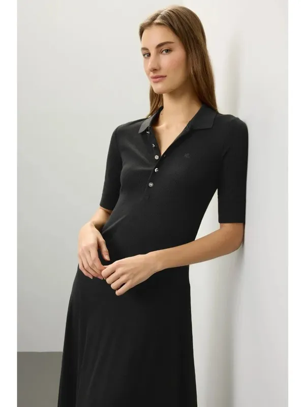 Lauren Ralph Lauren Lillianna Dress in Black Large Womens Midi Knit Ribbed Polo - Image 14