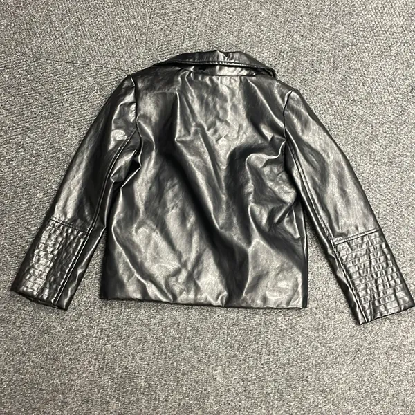 Disney D-Signed Girls Black Faux Leather Moto Jacket Gold Heart Embroidered L - Image 6