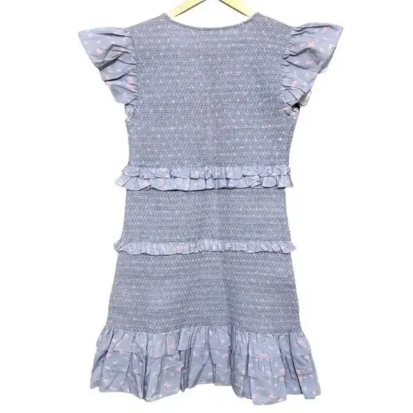 LoveShackFancy Aveline Smocked Baby Blue Ruffled Tiered Mini Dress M - Image 4