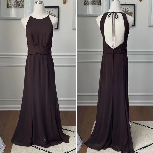 Wtoo Chocolate Brown Formal Gown Bridesmaid Dress Open Back Halter 6 - Image 2