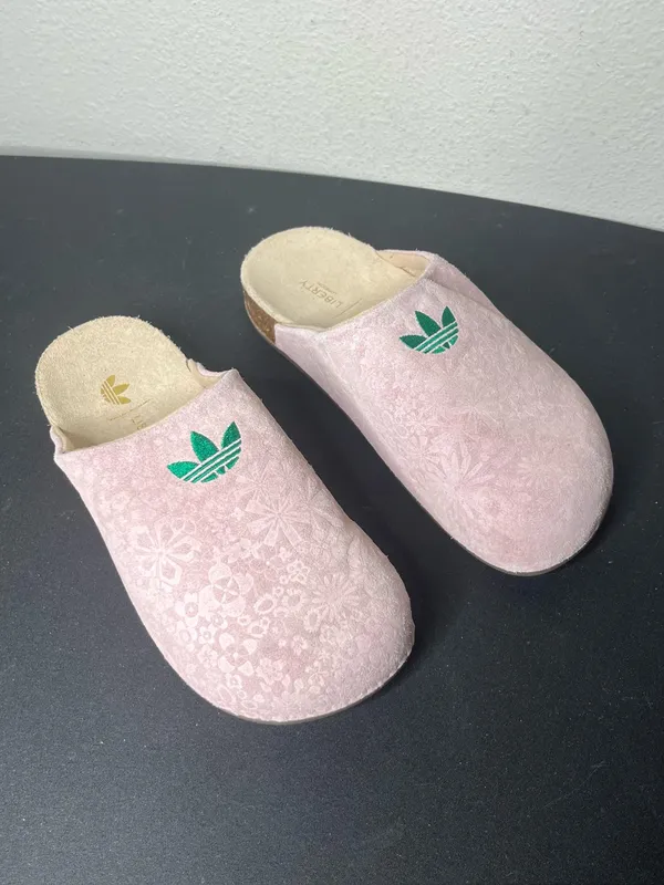 Adidas Liberty of London Adimule Slides Slip On Mule in Sandy Pink & Bold Green - Image 3
