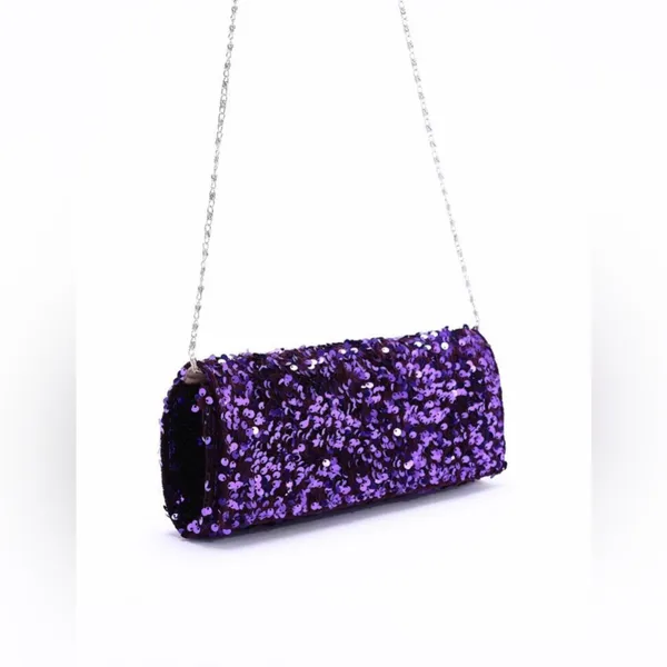 Sparkle Purple Sequins Chain Crossbody Bag - Image 6
