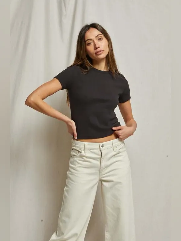 Perfect White Tee Katz Black Ribbed Cotton T Shirt L - Image 2