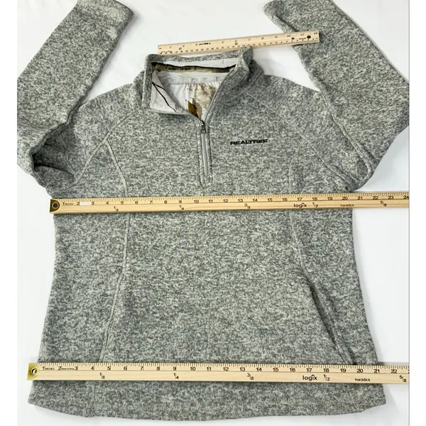 Realtree Women's Quarter Zip Sweater Fleece Pullover Heather Gray Camo L - Image 7