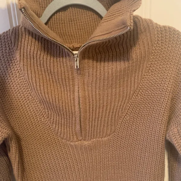 Brown Taupe Ribbed Knit Funnel Neck Sweater Dress - Image 3