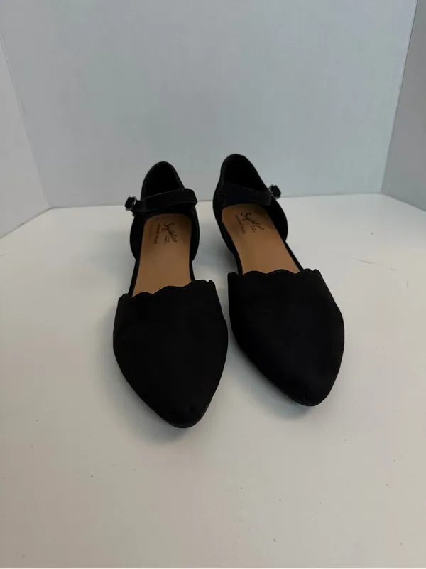 Seychelles Mary Jane Wedge Suede Leather Scalloped Pointed Toe Memory Foam Black - Image 2