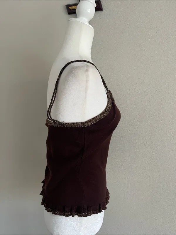 Brown Ribbed Camisole with Metallic Trim Size L - Image 4