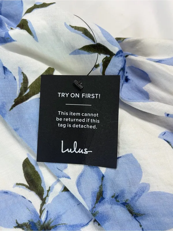 NWT Lulus Lovely White Blue Floral Print 100% Cotton Midi Dress Women's Size XL - Image 9