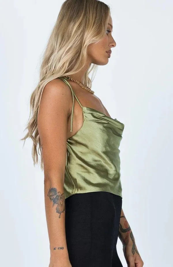 Princess Polly Silk Top Sage - Image 5