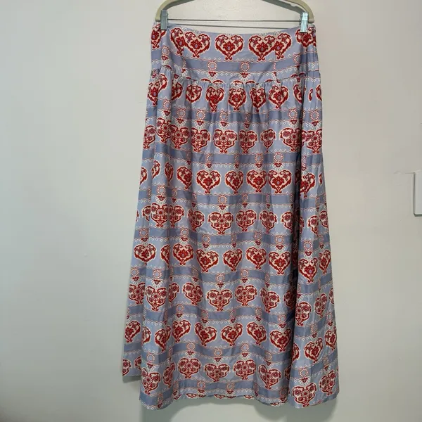 Hill House The Kate Midi Cotton Sateen Skirt in Poppy Damask Stripe Size XL - Image 3