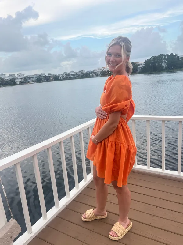 Puff Sleeve Dress Orange - Image 4