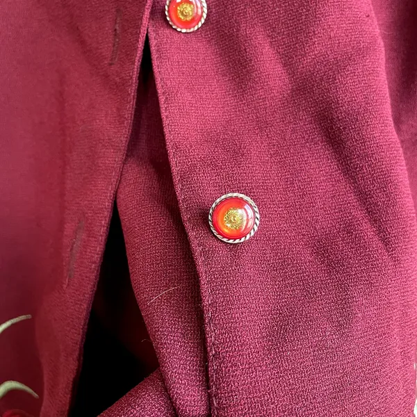Vintage button front deep‎ red embroidered cardigan jacket women's floral size L - Image 3