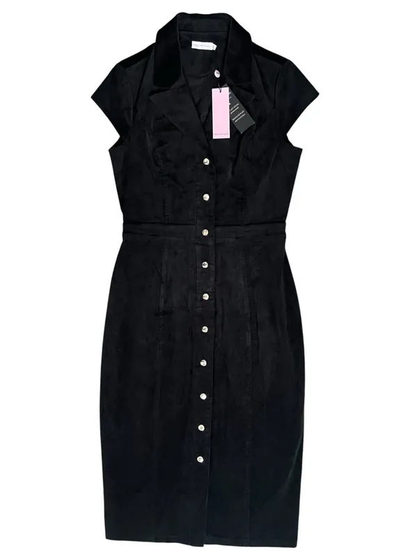 Avec Les Filles Women’s Black Corduroy Button Front Short Sleeve Midi Dress Sz 6 - Image 12