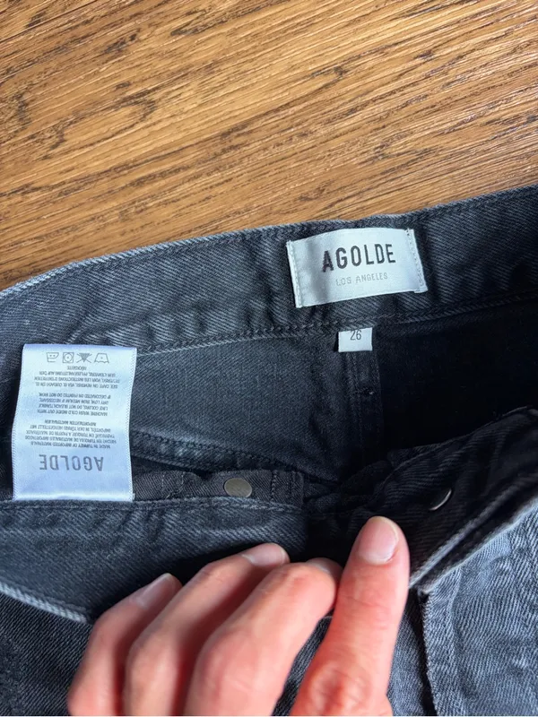 AGOLDE Parker Cut off Black Denim Jean Shorts Frayed Size 26 - Image 3