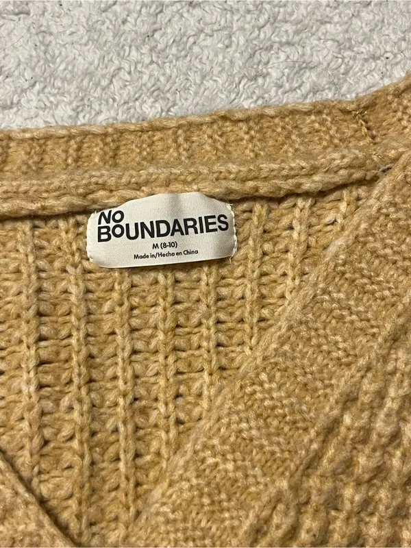 No Boundaries Cropped Waffle Knit Cardigan - Mustard Yellow - Image 3