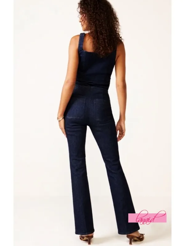 Spanx EveryWear Zero Waistband Micro Flare Jeans Raw Indigo High-Rise Seamed XS - Image 3