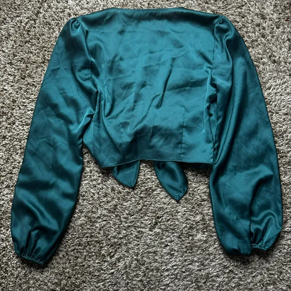 Women's Long-Sleeve Tie-Front Satin Blouse - Image 4