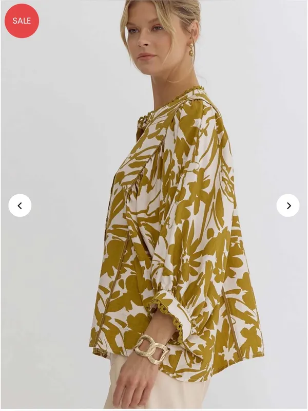 Entro Leaf Print Button Down Top Sz S (fits large) - Image 6