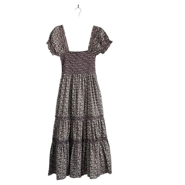 CAARA Smocked tiered Midi dress puff sleeves Ditsy floral Sz M Romantic chic - Image 2