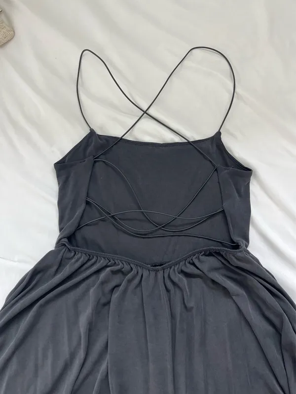 Urban Outfitters Charcoal Grey Criss Cross Romper - Image 2