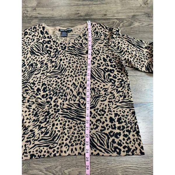 Womens Nina Leonard cheetah print vintage lambswool angora v neck sweater SZ 1+‎ - Image 5