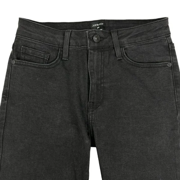 Just Black - Cropped Skinny Jeans with Fringe Hem in Washed Black - Image 2