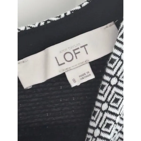 LOFT Black White Geometric Double Knit Jacquard Dress 8 - Image 5