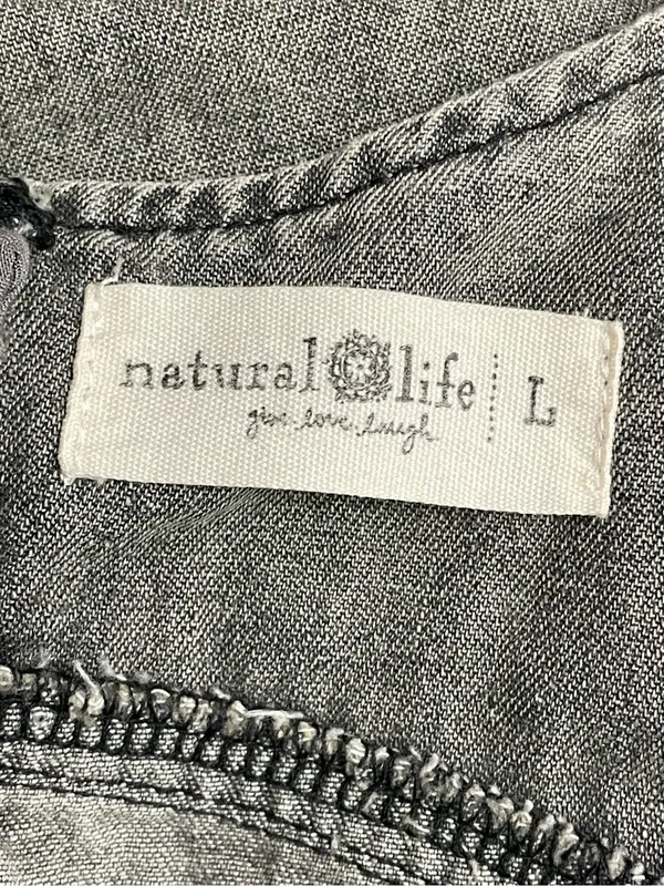 Natural Life JJ Denim Jumper Dress Large Stone Gray Frayed Hem Pinafore Pockets - Image 11