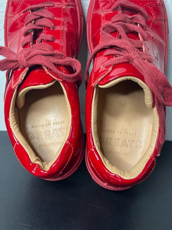 Greats Brooklyn Red Patent Leather Lace Up Sneakers Size 8.5 - Image 7