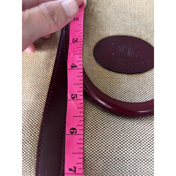True Vintage Celine Triomphe Canvas Leather Tote Bag Beige Burgundy 70s France - Image 8
