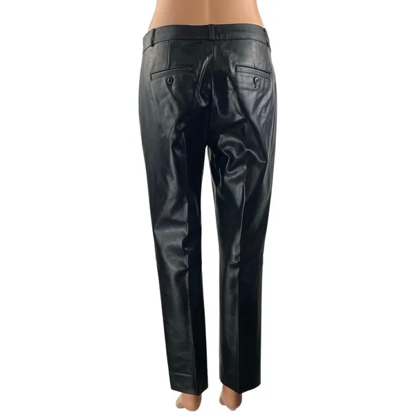Banana Republic Womens Black Faux Leather Vegan Straight Trousers Pants Size 2 - Image 3