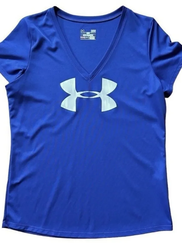 Under Armour Heat Gear Women's Large Blue Loose Fit V-Neck Performance T-Shirt - Image 8