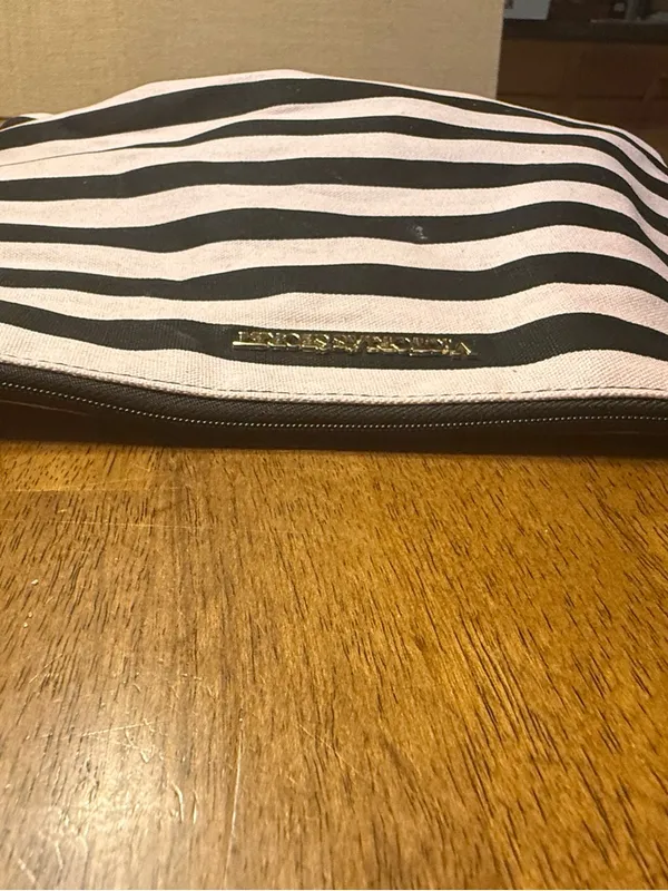 Victoria's Secret Pink and Black Striped Cosmetic Pouch - Image 4