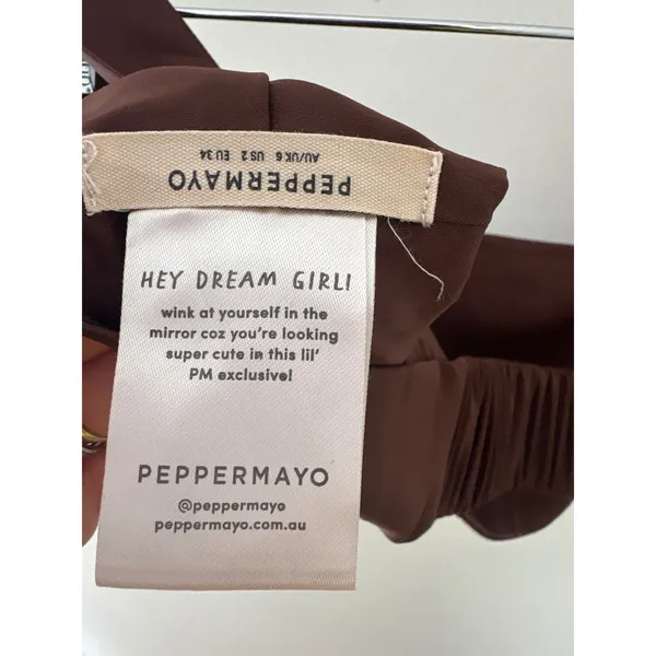 Peppermayo Chocolate Brown Square Neck Crop Top Smocked Back Size US 2 AU‎ 6 - Image 3