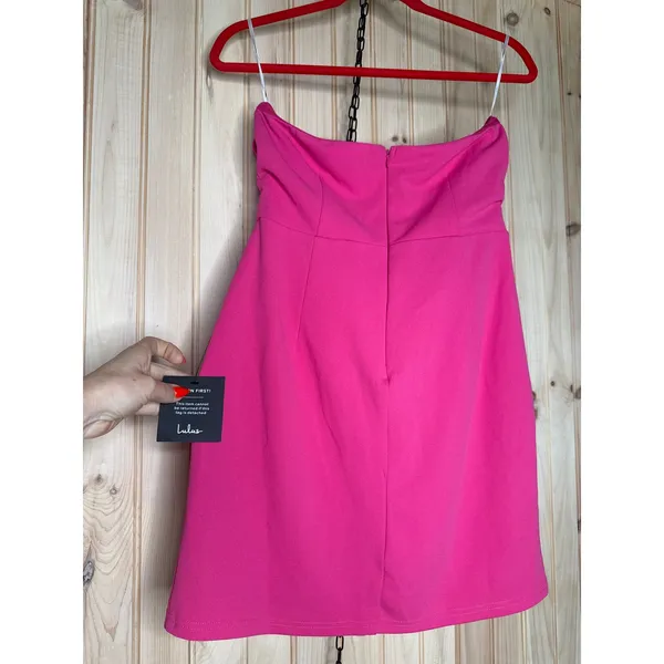 NWT Lulus Dramatic Intent Hot Pink Strapless Corset Bodycon Mini Dress Party L - Image 5
