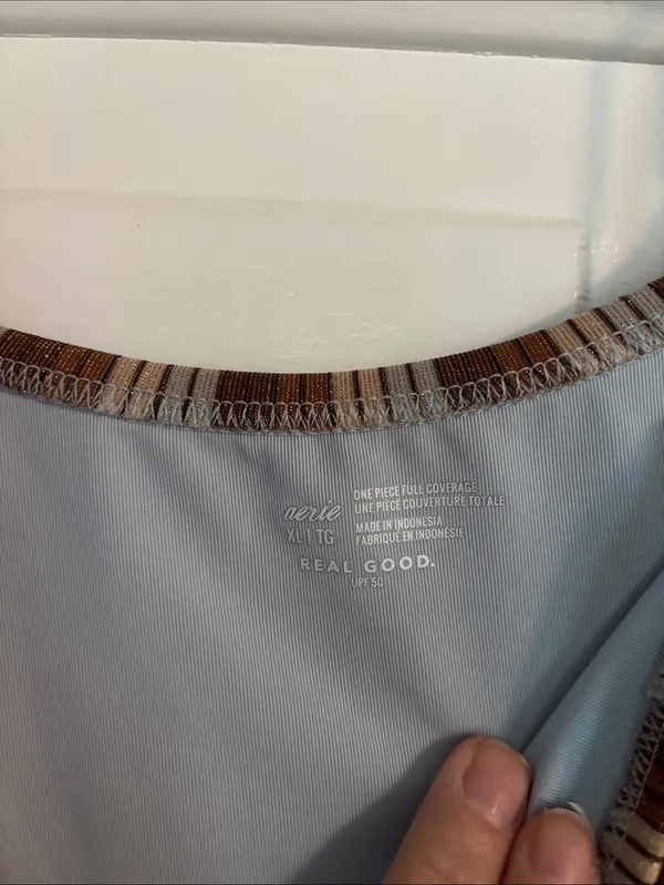 Aerie Striped Metallic Brown & Cream One-Piece Swimsuit - Image 3
