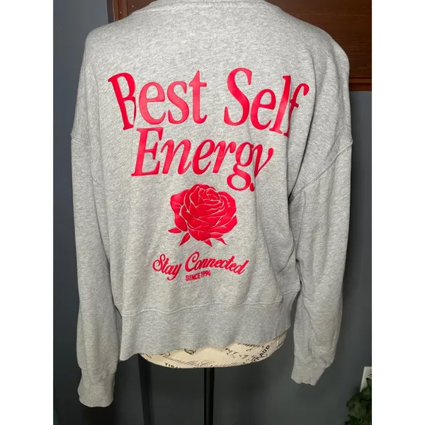 Old Navy SoComfy Best Self Energy‎ Rose Graphic Cropped Sweatshirt Large - Image 2