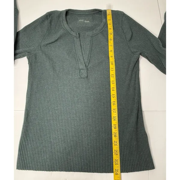 Aerie Fireside Ribbed Long Sleeve Open Henley‎ Top Size L Green Festival Casual - Image 3
