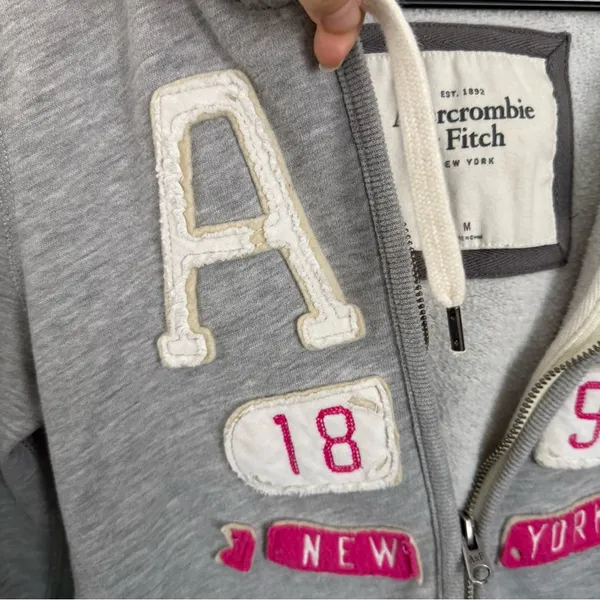 Abercrombie & Fitch Medium Full Zip Hoodie Classic Y2K 2000s Logo‎ Grey - Image 3
