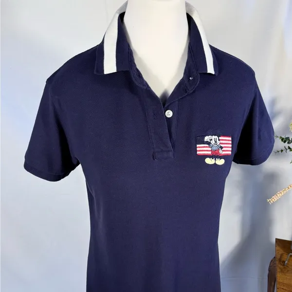 Vintage Y2K Disney Store Mickey Salutes The Flag Embroidered Polo Dress Sz M 💛 - Image 4