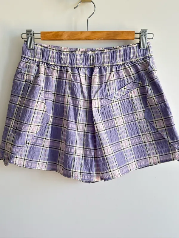 GANNI Lilac Plaid Cargo Shorts Size 34 Purple Check Drawstring Mini Shorts - Image 7