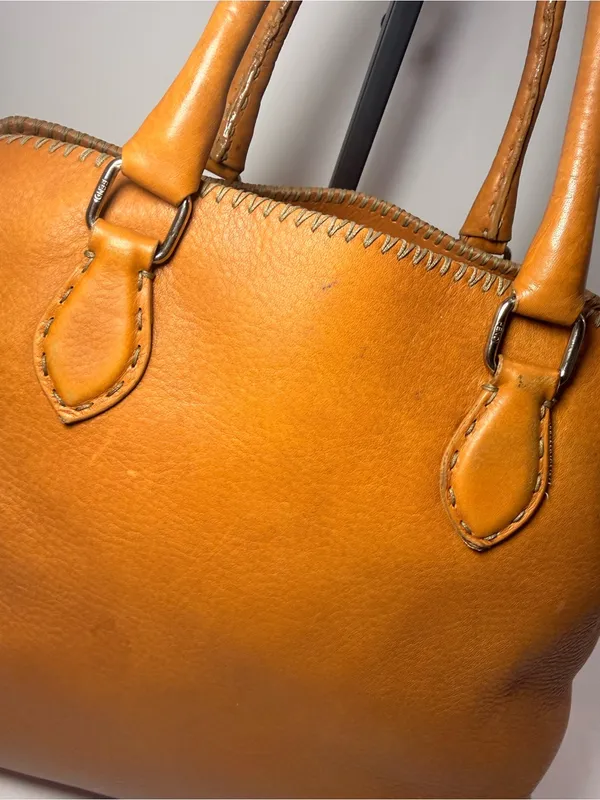Vintage Fendi Selleria Pebbled Leather Satchel – Cognac Brown - Image 7