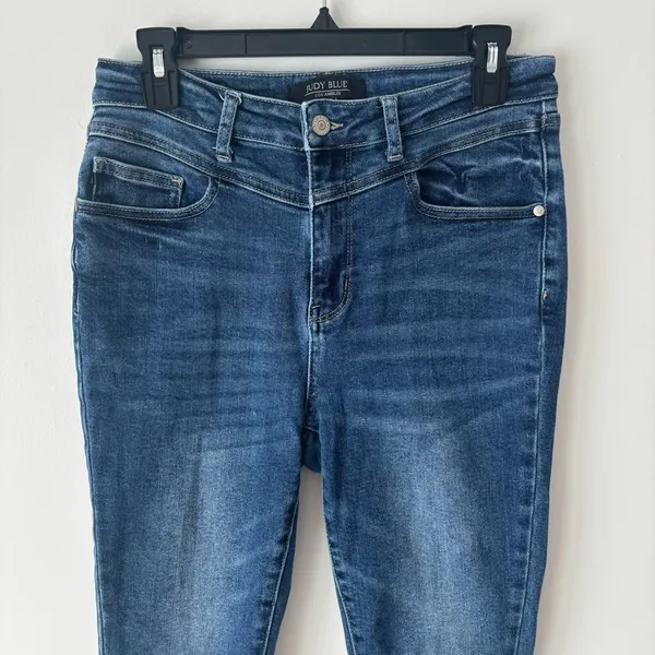 Judy Blue High Rise Western Front Yoke Skinny Jeans Medium Wash Denim - Image 3