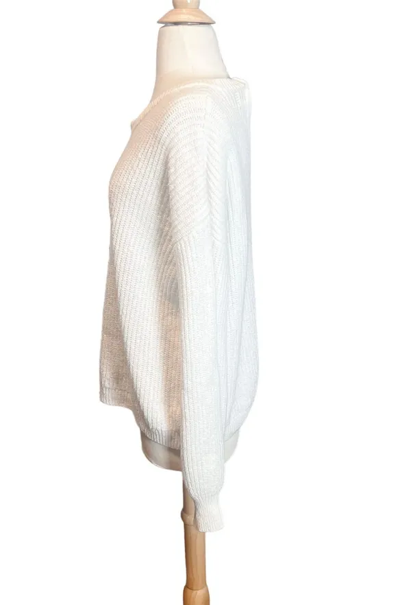 A New Day White Chunky Knit Sweater with Keyhole & Black Velvet Tie on Back - Image 2