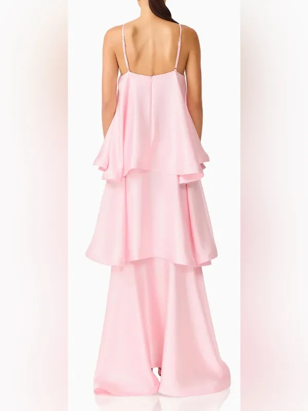 NEW Elliatt Tilly Tiered Maxi Dress blush pale pink satin fabric Sz M - Image 3