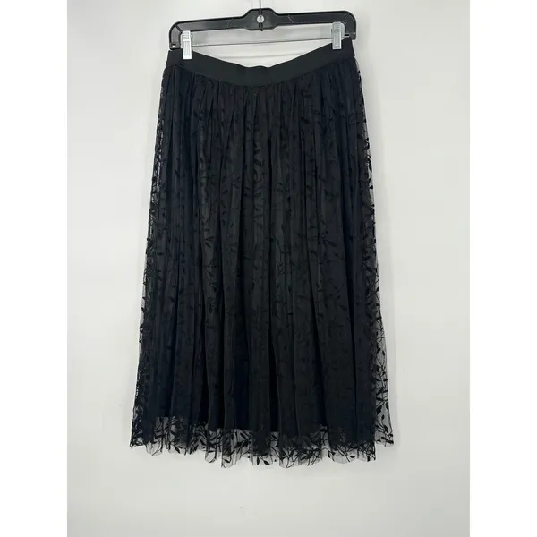 Harper Midi Skirt L Black Tulle Mesh Embroidered Romantic Balletcore Fairy Goth - Image 3