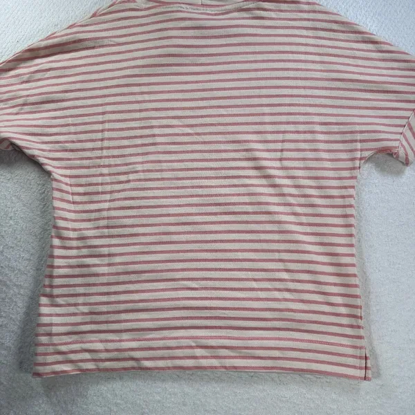 Jane & Delancey Women's Small Pink/Cream Striped Short Sleeve Hooded Terry Shirt - Image 4