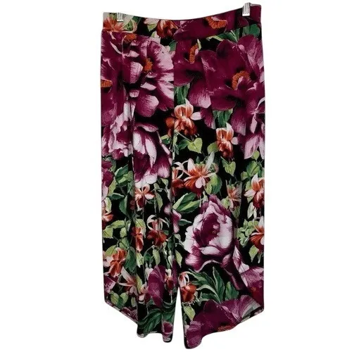 G.I.L.I. Black Floral Wide Leg Pull On Knit‎ Cape Pants NWOT Size XS - Image 2