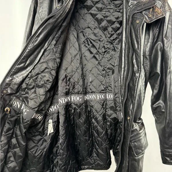 Vintage‎ London Fog Leather Cinched Waist Coat in Black Size Extra Large - Image 5