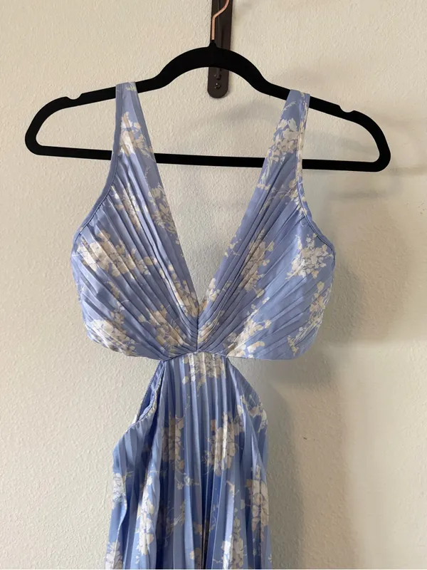 Abercrombie A&F Giselle Pleated Blue Cutout Dress XSP - Image 6
